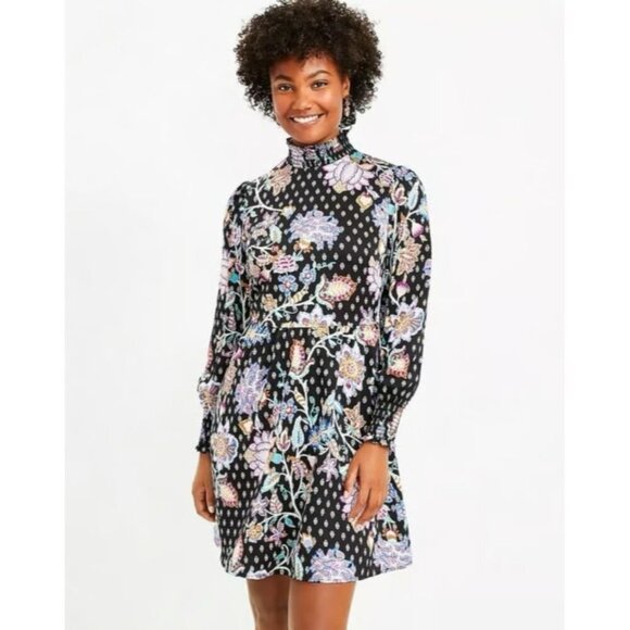 Women's - LOFT Floral Long Sleeve Mock Neck Dress, Size 6 - Picture 1 of 11